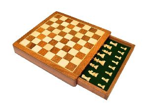 Wooden Chess Board with Storage Drawer