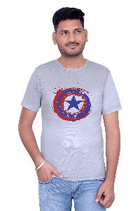 Grey Captain America Printed T-Shirt