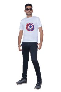 White Captain America Printed T-Shirt
