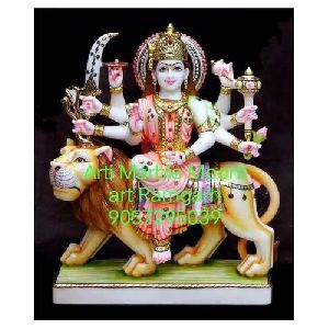 Multicolor Marble Durga Statue with Lion