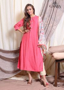 PINK DESIRE CHANDERI KURTA WITH DIGITAL PRINT MUSLIN DUPATTA