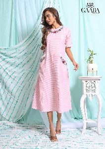 PINK STRIPE HAND EMBROIDERY DRESS