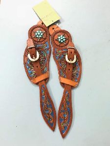 Leather Hand Colour Carving Spur Strap
