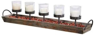 AF05046 Iron Wood & Glass Candle Holder