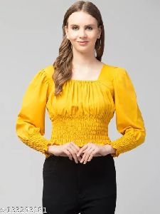 Casual Balloon Sleeve Solid Top