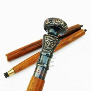 2 Round Black Head Solid Brass Wooden Walking Stick Cane Gift Brass Handle