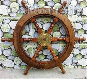 24 Inch Big Ship Steering Wheel Wooden Antique Teak Brass Nautical Pirate Ship's