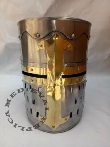 Medieval Knight Crusader Templar Helmet w/ Mason's Brass Cross, Crusade Knights