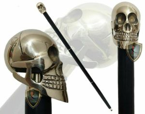 Victorian Walking Stick Solid Brass Skull Head Handle Wooden Walking Stick Cane