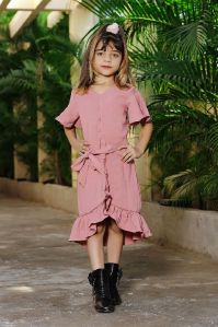 Girls Black Floral Printed Round Neck A Line Dress