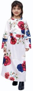 Girls White Floral Printed Keyhole Neck Fit and Flare Dress