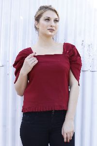 Ladies Maroon Plain Square Neck Top