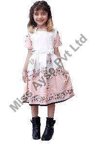 Girls Floral Printed V Neck A Line Short Dress With Belt