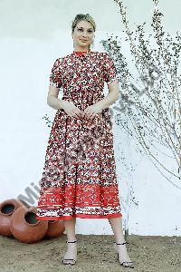 Ladies Multicolor Digital Printed Fit and Flare Long Dress
