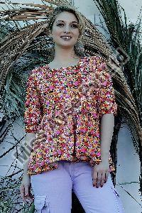 Ladies Multicolor Floral Printed Square Neck Top