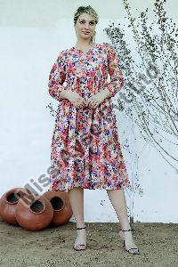 Ladies Multicolor Floral Printed V Neck A Line Short Dress