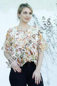Ladies Yellow Floral Printed Round Neck Top