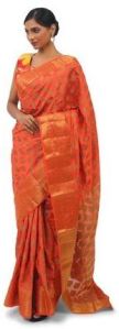 Orange Golden Work Art Silk Saree