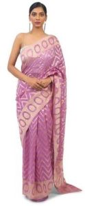 Zig Zag Print Purple Organza Saree