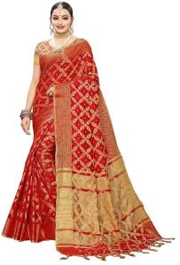 Women Silk Blend Woven Design Kanjeevaram Saree with Blouse