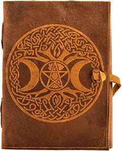 3 Celtic Moon Pentacle Pentagram Star Tree Embossed Vintage Leather Journal
