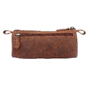 Brown Leather Pencil Case Zippered