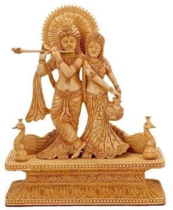 Wooden Radha Krishna Statue