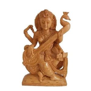 Wooden Saraswati Statue