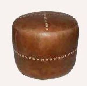 JMD330P Leather Round Pouf