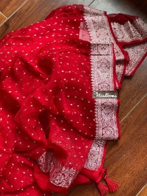 Red Silver Zari Pure Georgette Dupatta