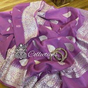 Lavander Pure Georgette Banarasi Sarees