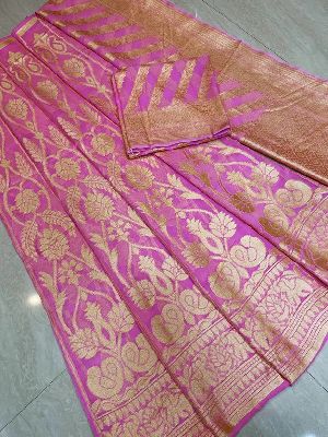 Pink Pure Khaddi Georgette Handloom Banarasi Lehenga Choli