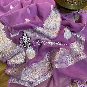Lavander Pure Georgette Banarasi Sarees