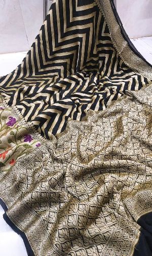 Black Pure Chiffon Khaddi Banarasi Sarees