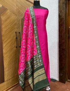 Banarasi Silk Patola & Multi Meena Weaved Silk Dupatta With Plain Silk Unstitched Salwar Kameez Suit