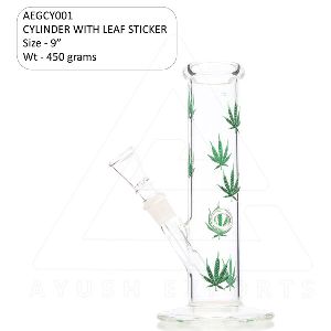 Glass Smoking Cylinder With Leaf Sticker