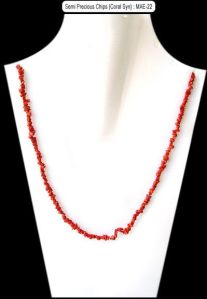 MAE-22 Coral Syn Semi Precious Chips Necklace