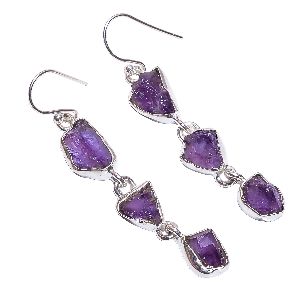 925 sterling silver Amethyst Raw Gemstone Earrings