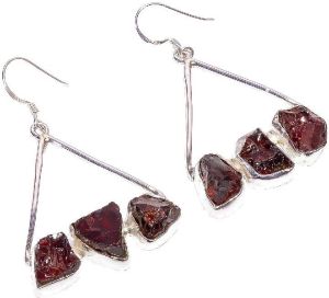 925 Sterling Silver Garnet Raw Gemstone Earrings