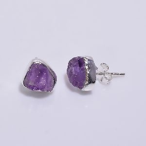 Amethyst Raw Gemstone Stud Earrings