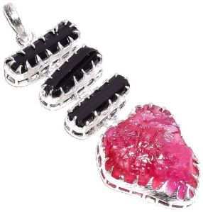 Black Tourmaline Corundum Ruby Raw Gemstone Pendant