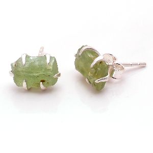 Raw Green Kyanite Gemstone Star Stud Earrings