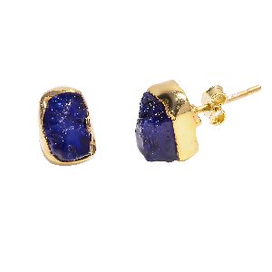 Raw Sapphire 925 Sterling Silver Gold Plated Stud Earrings