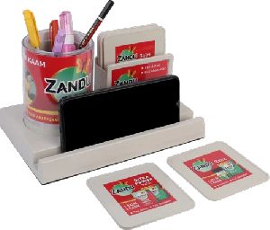 Plastic Pen Stand with Mobile Holder & Coaster Plates