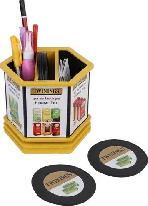 Revolving Hexagonal Pen Stand with Coaster Set