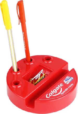 Plastic Red Mobile Stand with Pen Stand & Paper Clip Holder