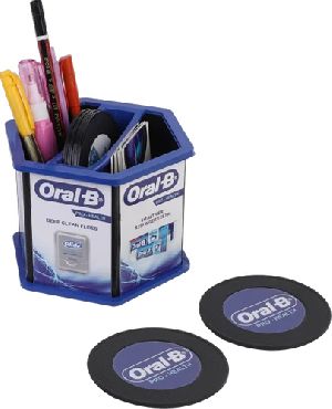 Hexagonal Pen Stand with Coaster Plates