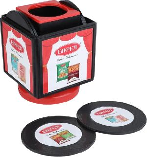 Revolving Square Pen Stand with Coaster Plates
