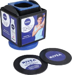 Revolving Square Pen Stand with Coaster Plates