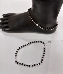 925 Sterling Silver Black Beads Payal 3